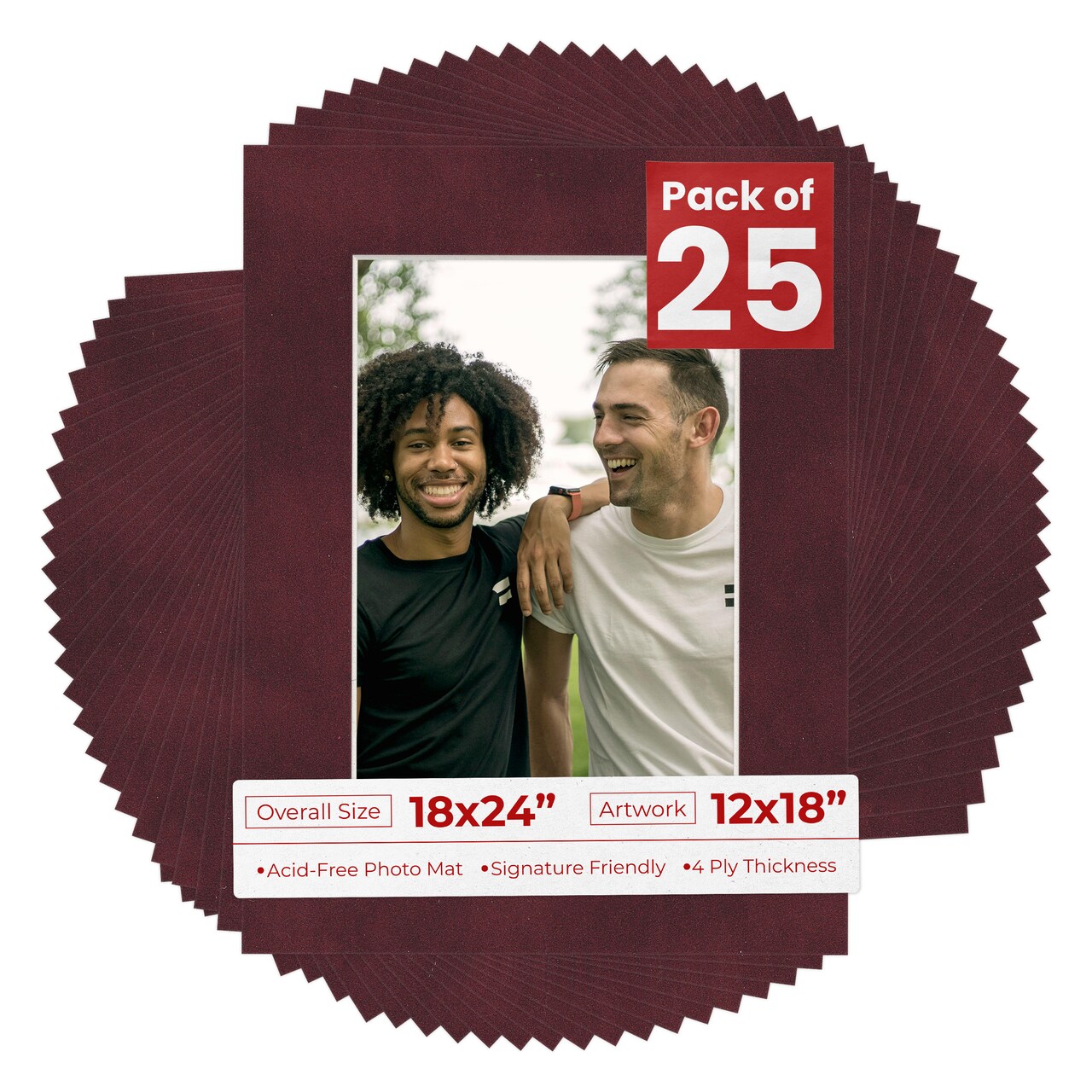 Dark Red Suede Mat Board for 18x24 Frames - Fits 12x18 Photos